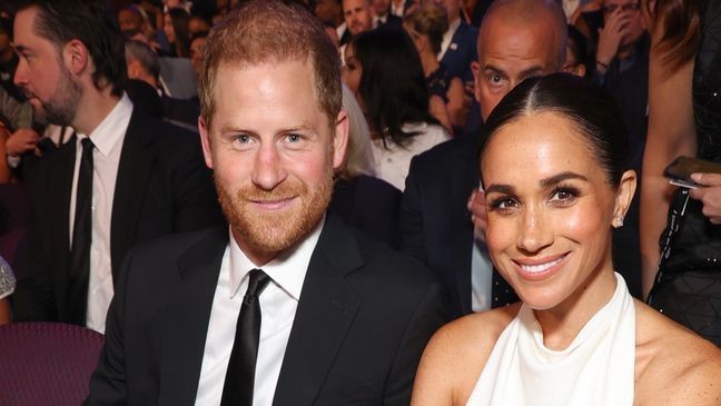 HOLLYWOOD, CALIFORNIA - JULY 11: (Exclusive Coverage) (L-R) Prince Harry, Duke of Sussex and Meghan, Duchess of Sussex  attend the 2024 ESPY Awards at Dolby Theatre on July 11, 2024 in Hollywood, California. (Photo by Kevin Mazur/Getty Images for W+P)