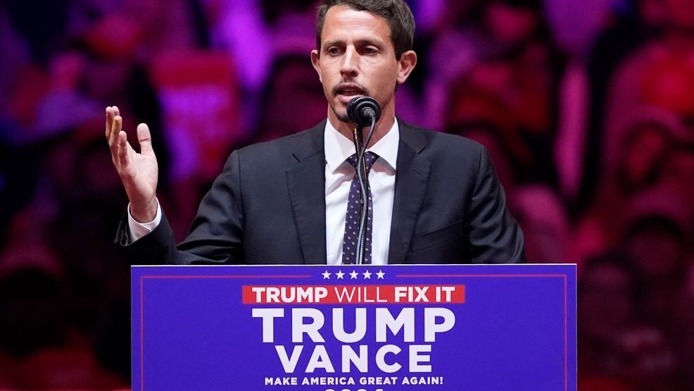 Tony Hinchcliffe speaks before Republican presidential nominee former President Donald Trump during a campaign rally at Madison Square Garden, Sunday, Oct. 27, 2024, in New York. (AP Photo/Evan Vucci)