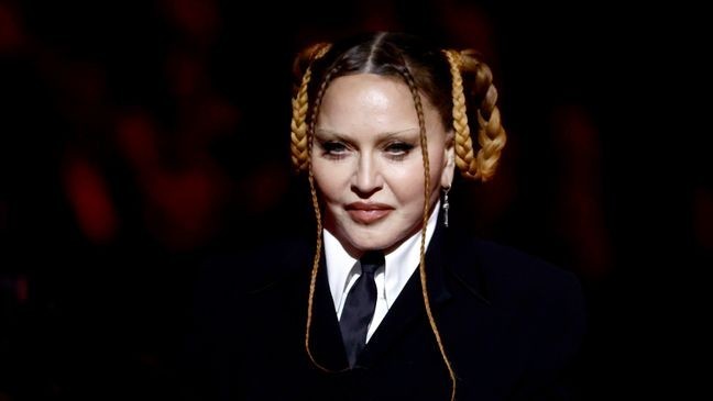 LOS ANGELES, CALIFORNIA - FEBRUARY 05: (FOR EDITORIAL USE ONLY) Madonna speaks onstage during the 65th GRAMMY Awards at Crypto.com Arena on February 05, 2023 in Los Angeles, California. (Photo by Frazer Harrison/Getty Images)
