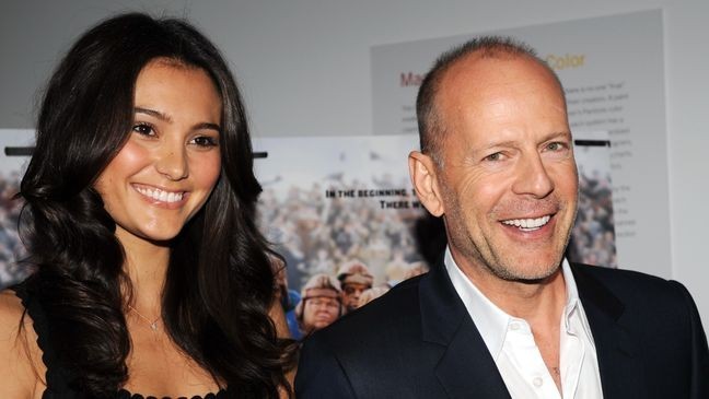 UNITED STATES - APRIL 04:  Bruce Willis and girlfriend Emma hemming at the private screening of "Leatherheads" held in the Museum Of Modern Art with a dinner party following at the "21 Club" ..  (Photo by Richard Corkery/NY Daily News Archive via Getty Images)