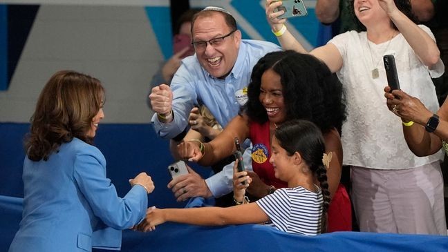 Democratic presidential nominee Vice President Kamala Harris speaks at a campaign event at Hendrick Center for Automotive Excellence on the Scott Northern Wake Campus of Wake Tech Community College in Raleigh, N.C., Friday, Aug. 16, 2024. (AP Photo/Mike Stewart)