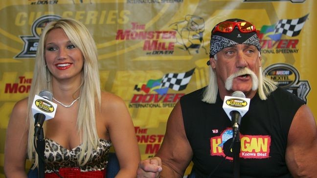 DOVER, DE - SEPTEMBER 24: (L-R), Brooke Hogan and her father Hulk Hogan respond to questions from the media during a press confrence, prior to the NASCAR Nextel Cup Series Dover 400 on September 24, 2006 at Dover International Speedway in Dover, Delaware. (Photo by Chris Trotman/Getty Images for NASCAR)
