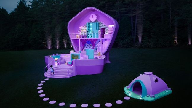 Polly Pocket 42-foot-tall compact rental property in Littleton, Massachusetts. (Airbnb)