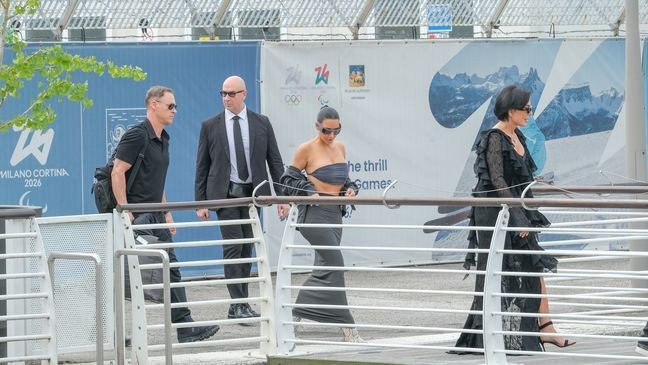 VENICE, ITALY - JUNE 26: Kim Kardashian arrives at Marco Polo Airport for the Jeff Bezos and Lauren Sanchez Wedding on June 26, 2025 in Venice, Italy. (Photo by Stefano Mazzola/GC Images)