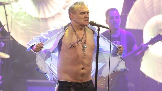 NEW YORK, NY - MAY 02: Morrissey rips off his shirt during the encore as he performs during his Broadway debut at Lunt-Fontanne Theatre on May 2, 2019 in New York City. (Photo by Taylor Hill/Getty Images for Morrissey)