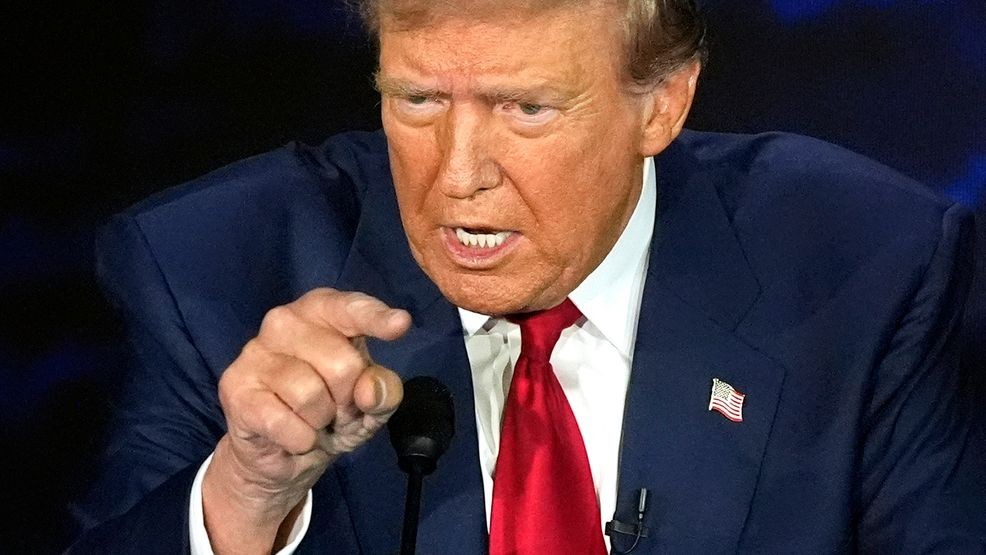 Republican presidential nominee former President Donald Trump speaks during a presidential debate with Democratic presidential nominee Vice President Kamala Harris at the National Constitution Center in Philadelphia, Tuesday, Sept. 10, 2024. (AP Photo/Alex Brandon)