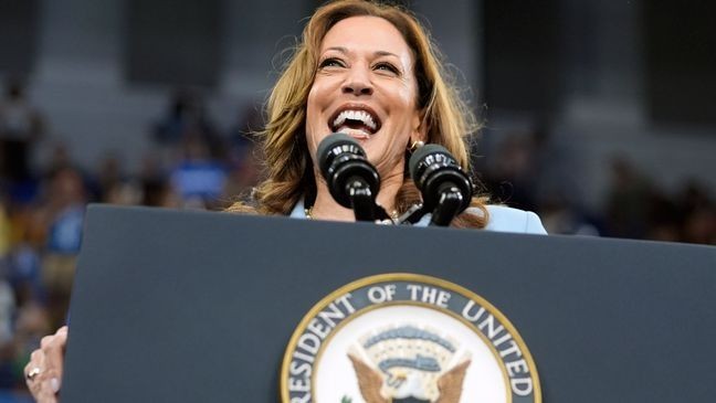 Vice President Kamala Harris speaks during a campaign rally, Tuesday, July 30, 2024, in Atlanta. (AP Photo/John Bazemore)