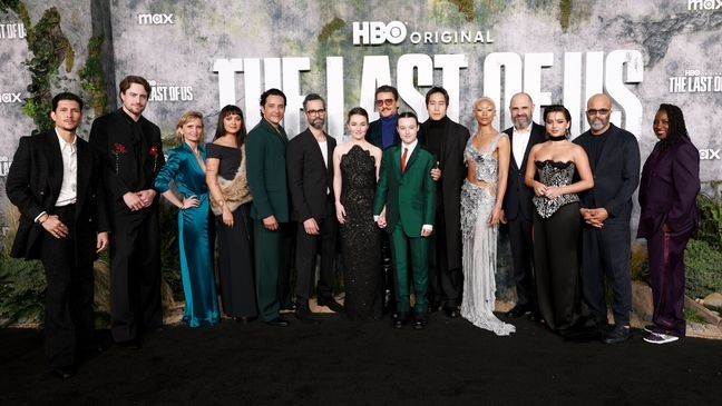 HOLLYWOOD, CALIFORNIA - MARCH 24: (L-R) Danny Ramirez, Spencer Lord, Halley Wegryn Gross, Ariela Barer, Gabriel Luna, Neil Druckmann, Kaitlyn Dever, Pedro Pascal, Bella Ramsey, Young Mazino, Tati Gabrielle, Craig Mazin, Isabela Merced, Jeffrey Wright and Rutina Wesley attend the Los Angeles premiere of the HBO original series "The Last of Us" Season 2 at TCL Chinese Theater on March 24, 2025 in Hollywood, California. (Photo by Matt Winkelmeyer/Getty Images)