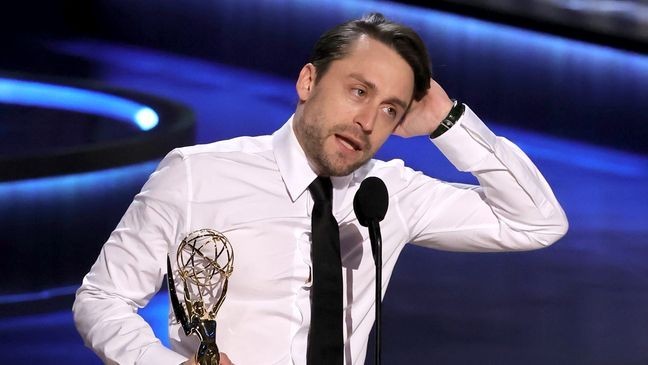 LOS ANGELES, CALIFORNIA - JANUARY 15: Kieran Culkin accepts the Outstanding Lead Actor in a Drama Series award for “Succession” onstage during the 75th Primetime Emmy Awards at Peacock Theater on January 15, 2024 in Los Angeles, California. (Photo by Kevin Winter/Getty Images)