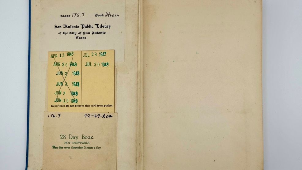 Image for story: Book overdue by 82 years sent back to San Antonio Public Library