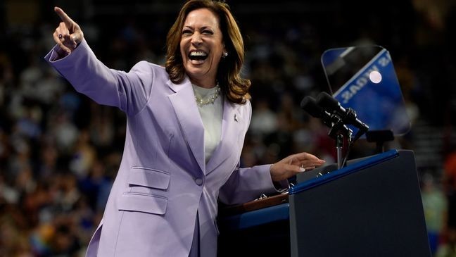 Democratic presidential nominee Vice President Kamala Harris speaks at a campaign rally, Saturday, Aug. 10, 2024, in Las Vegas. (AP Photo/Julia Nikhinson)