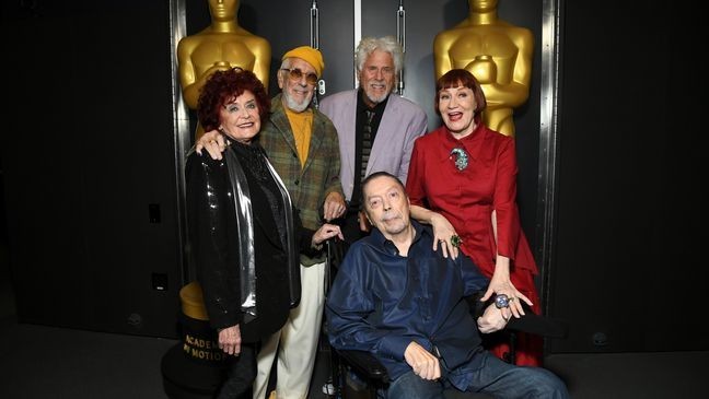 LOS ANGELES, CALIFORNIA - SEPTEMBER 26: Patricia Quinn, Lou Adler, Barry Bostwick, Nell Campbell and Tim Curry attend The Academy Museum Hosts 50th Anniversary Of "The Rocky Horror Picture Show" With Tim Curry And Sins O' The Flesh at Academy Museum of Motion Pictures, Ted Mann Theater on September 26, 2025 in Los Angeles, California. (Photo by Alberto E. Rodriguez/Getty Images)