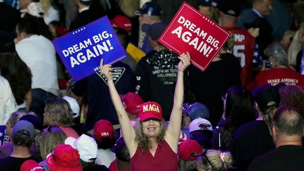 Supporters attend a campaign rally for Republican presidential nominee former President Donald Trump in Salem Va., Saturday Nov 2, 2024. (AP Photo/Steve Helber)