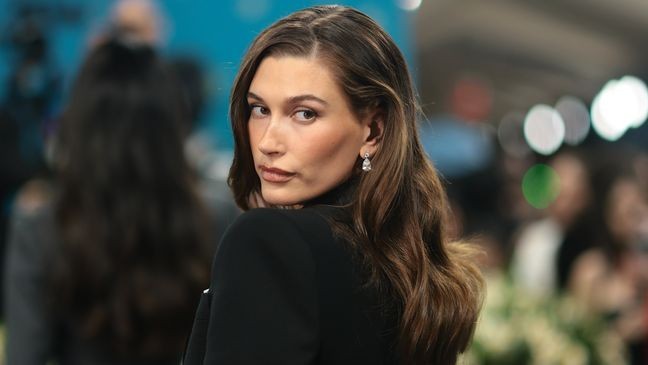 NEW YORK, NEW YORK - MAY 05: Hailey Bieber attends the 2025 Met Gala Celebrating "Superfine: Tailoring Black Style" at Metropolitan Museum of Art on May 05, 2025 in New York City. (Photo by Dimitrios Kambouris/Getty Images for The Met Museum/Vogue)