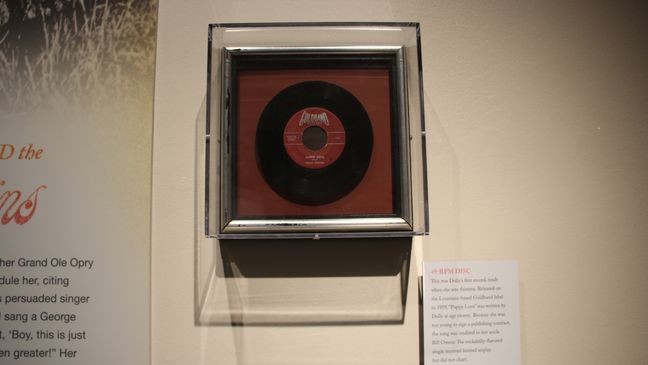 This was Dolly's first record, made when she was 13. Released on the Louisiana-based Goldband label in 1959, "Puppy Love" was written by Dolly at age 11. Because she was too young to sign a publishing contract, the song was credited to her uncle Bill Owens. The single received limited airplay but did not chart. (Photo: Sydney Keller/FOX 17 News)