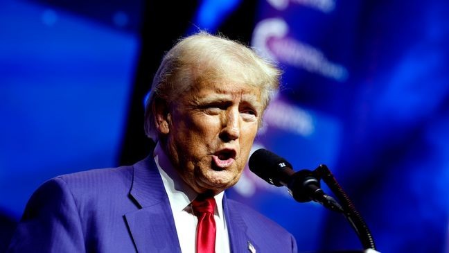 Republican presidential nominee, former U.S. President Donald Trump speaks at a Turning Point Action campaign rally at the Thomas & Mack Center on October 24, 2024, in Las Vegas. (Photo by Anna Moneymaker/Getty Images)