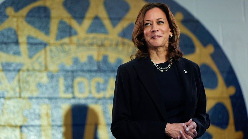 Democratic presidential nominee Vice President Kamala Harris arrives to speak at a campaign rally at UAW Local 900, Thursday, August 8, 2024, in Wayne, Mich. (AP Photo/Julia Nikhinson)