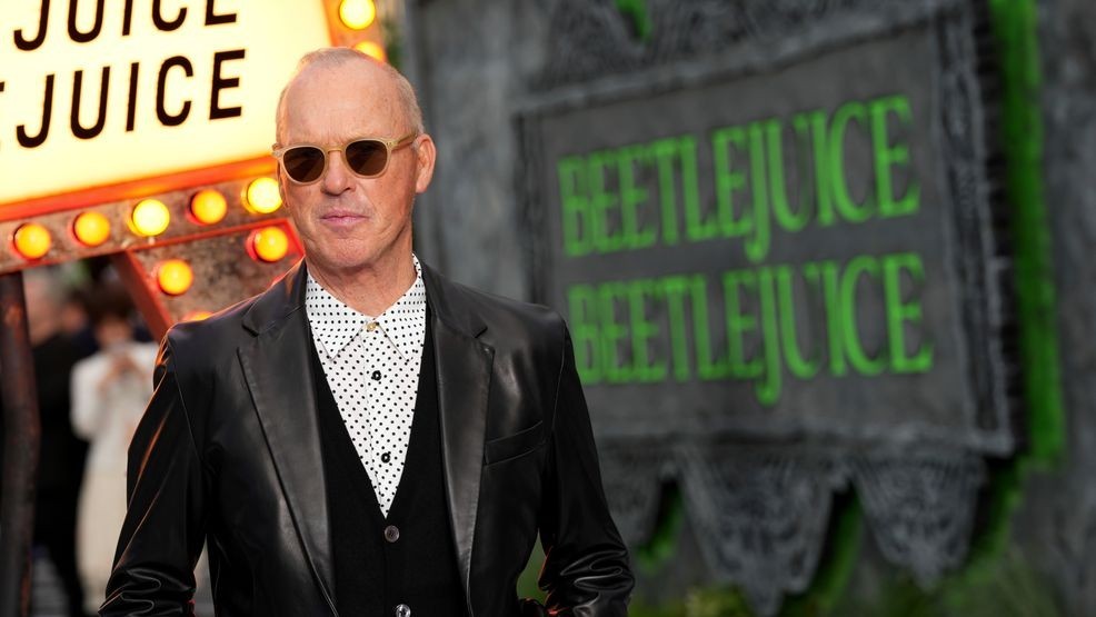 Michael Keaton arrives at the premiere of "Beetlejuice Beetlejuice" on Thursday, Aug. 29, 2024, in London. (Photo by Scott A Garfitt/Invision/AP)