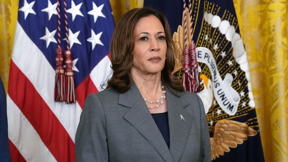 Vice President Kamala Harris listens during an event with President Joe Biden in the East Room of the White House in Washington, Thursday, Sept. 26, 2024, on gun violence in the United States. (AP Photo/Susan Walsh)