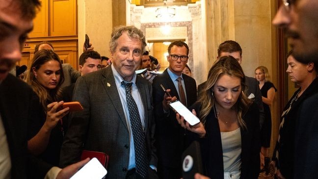 FILE - U.S. Sen. Sherrod Brown (D-OH) arrives for a vote at the Capitol on July 8, 2024 in Washington, D.C. (Photo by Kent Nishimura/Getty Images)