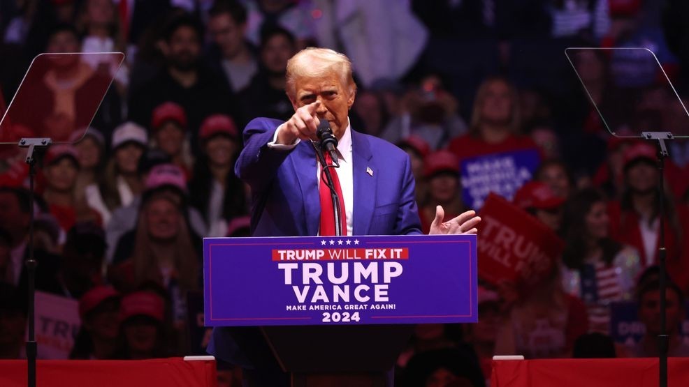 Republican presidential nominee Donald Trump speaks at a campaign rally at Madison Square Garden on October 27, 2024, in New York City. (Photo by Michael M. Santiago/Getty Images)