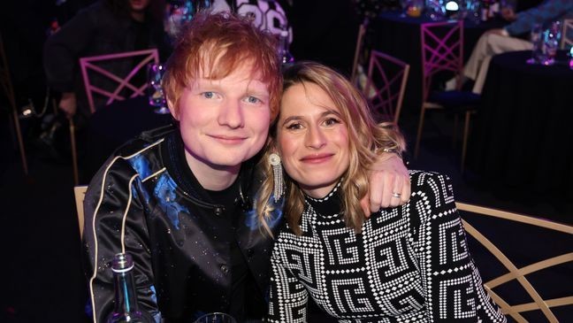 LONDON, ENGLAND - FEBRUARY 08: (EDITORIAL USE ONLY)  Ed Sheeran and Cherry Seaborn during The BRIT Awards 2022 at The O2 Arena on February 08, 2022 in London, England. (Photo by JMEnternational/Getty Images)