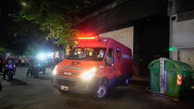 An ambulance carrying the body former One Direction singer Liam Payne leaves the hotel where he was found dead after he fell from a balcony in Buenos Aires, Argentina, Wednesday, Oct. 16, 2024. (AP Photo/Natacha Pisarenko)