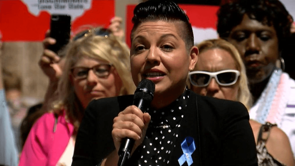 Former "Grey's Anatomy" star Sara Ramirez spoke out for LGBTQ equality in Texas at the Capitol in Austin, Monday, March 20, 2017. (KEYE)