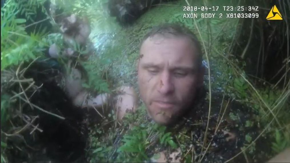 Pasco K9 and deputies chase a suspect into a muddy swamp. (Pasco County Sheriff's Office)