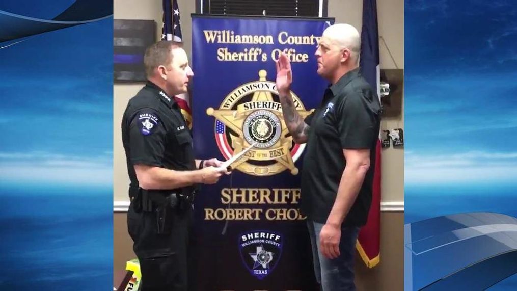 Dustin Patrick Runnels Jr., also known as WWE wrestler Goldust, is now an honorary WilCo deputy (Photo/video: Williamson County Sheriff's Office)