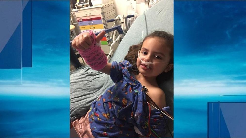 Four-year-old Kennedi Sullivan broke her arm during the Mutton Bustin' competition at the San Antonio Stock Show &amp; Rodeo (Photo SBG San Antonio){p}{/p}