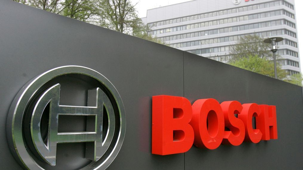 In this April 27, 2006 file photo, the logo of the Robert Bosch GmbH in front of the company's headquarters in Gerlingen near Stuttgart, southwestern Germany. German prosecutors have fined auto components and technology company Robert Bosch GmbH 90 million euros ($100 million) over its role in the diesel emissions scandal that erupted at Volkswagen in 2015.  (AP Photo/Thomas Kienzle, File)