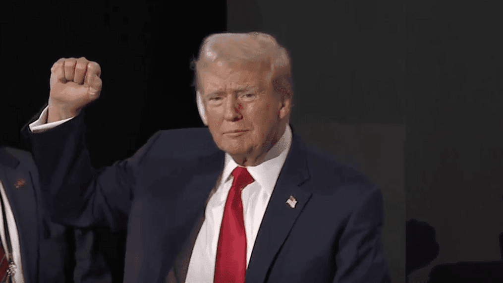 Former President Donald Trump enters Fiserv Forum to make his first appearance since an assassination attempt at the Republican National Convention in Milwaukee on July 15, 2024. (Photo: Pool)