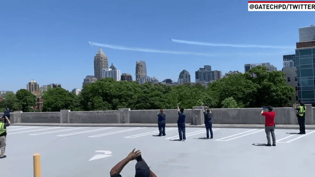 Blue Angels and Thunderbirds fly over Atlanta among cities (@GATechPD/Twitter)