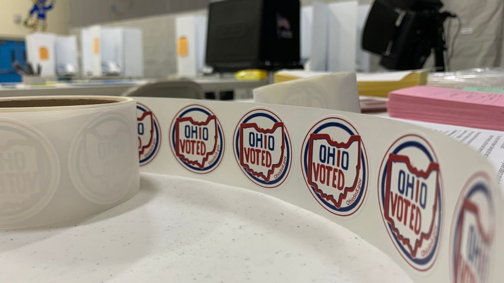 Ohio's "I Voted" sticker on Election Day 2021. Photo taken at Hilliard Darby Creek Elementary School in Hilliard, Ohio, on November 2, 2021. (WSYX)