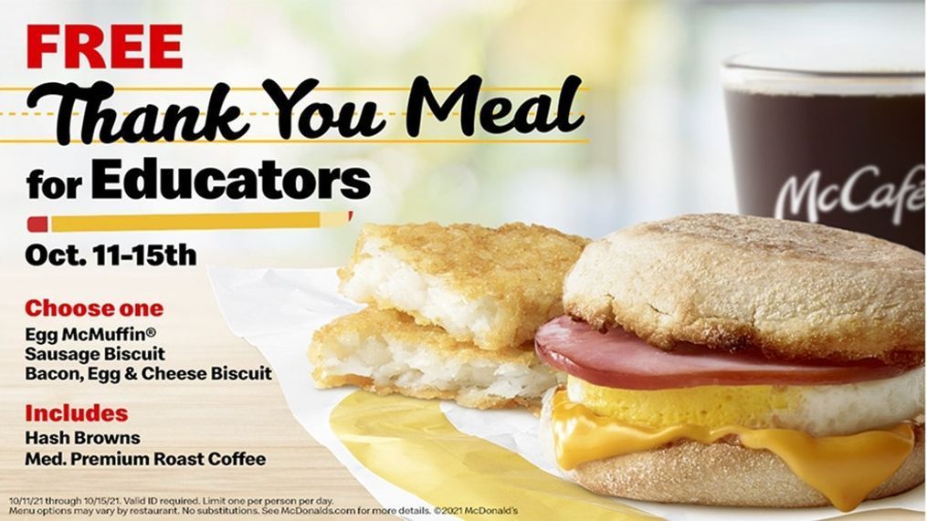 {p}McDonald's is offering free "Thank You" breakfasts to educators all week long. (Photo: McDonald's press release){/p}