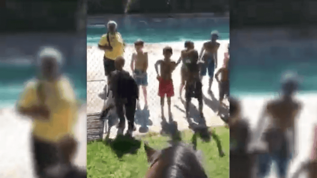 Atlanta kids enjoying a community pool serenade mounted police with "Old Town Road." (Atlanta Police Department)