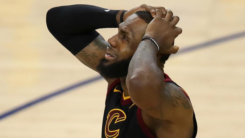 Cleveland Cavaliers forward LeBron James reacts to a call during the second half of Game 1 of basketball's NBA Finals between the Golden State Warriors and the Cavaliers in Oakland, Calif., Thursday, May 31, 2018. (AP Photo/Ben Margot)