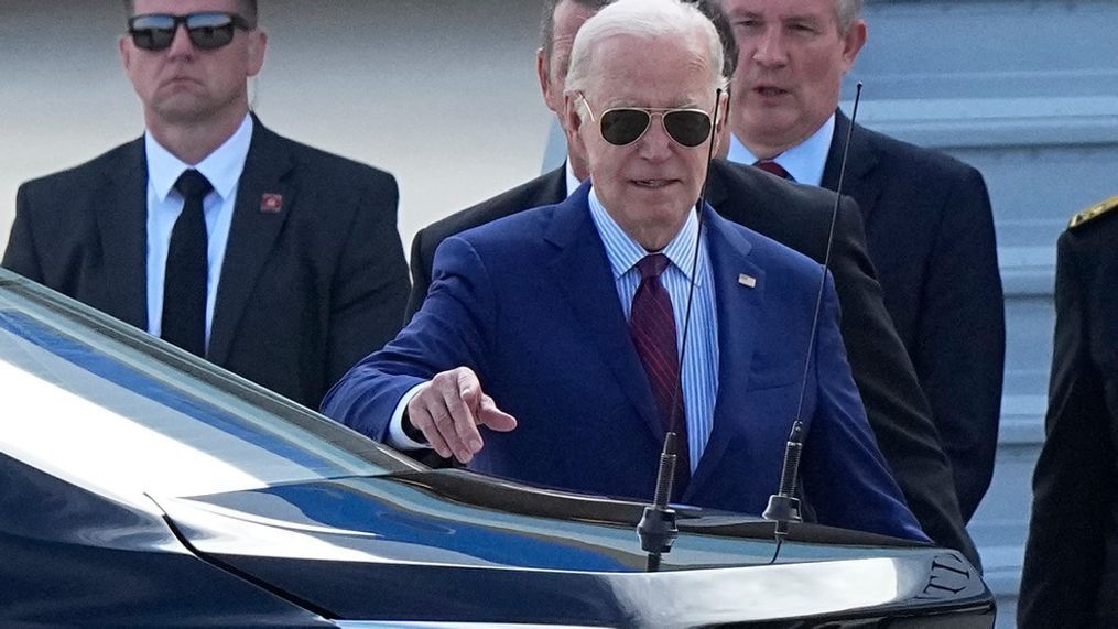 President Joe Biden arrives Wednesday, June 5, 2024 at Orly airport, south of Paris. President Joe Biden will mark the 80th anniversary of the D-Day invasion in France this week as he tries to demonstrate steadfast support for European security. (AP Photo/Michel Euler)