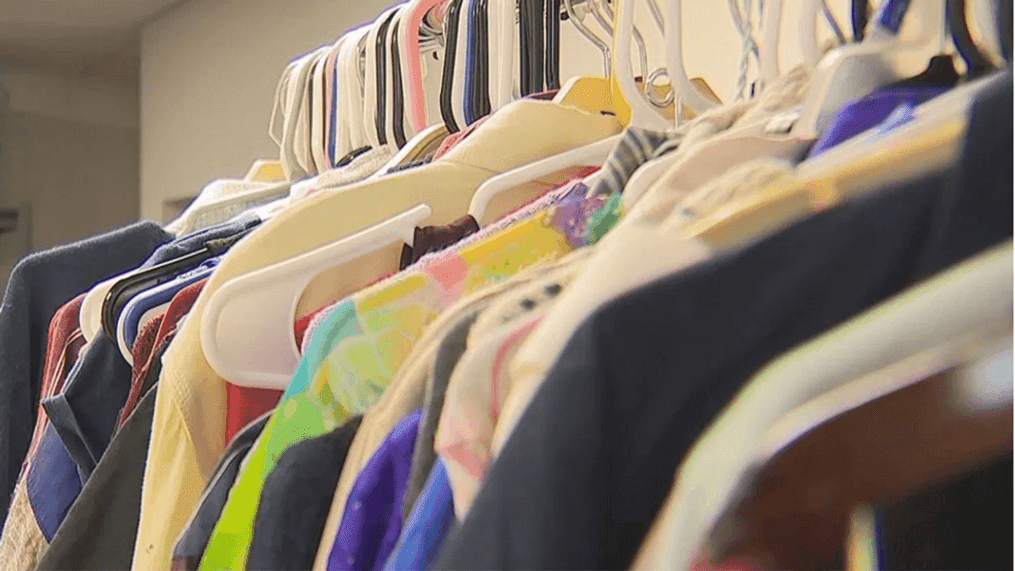 FILE - Clothes at The Clothing Closet at the St. Johns Opportunity Center who offers free clothes to the public on the first and third Thursdays of every month. (KATU photo)