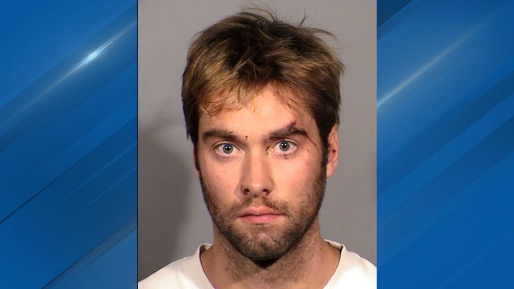 Austin North, an actor who stars in the series "Outer Banks," is pictured in his booking photo taken in Las Vegas. North is accused of attacking hospital staffers inside an emergency room. (LVMPD)