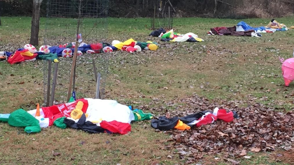 A Bassett, Va. couple woke up Monday, Dec. 12, 2016 to all of their Christmas inflatables slashed by a vandal. (WSET/Caren Pinto)