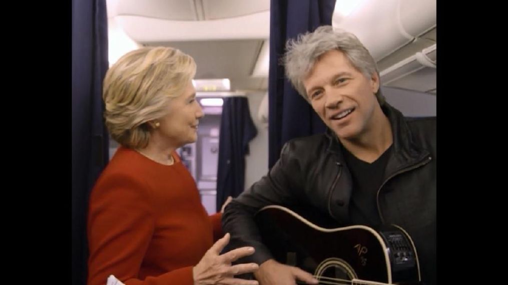 Hillary Clinton does the #MannequinChallenge with Bon Jovi. (Hillary for America via CNN Newsource)