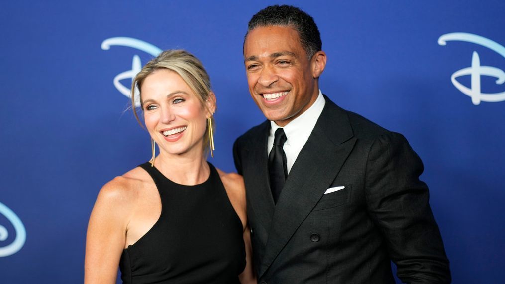 FILE - Amy Robach, left, and T. J. Holmes appear the Disney 2022 Upfront presentation on May 17, 2022, in New York. (Photo by Charles Sykes/Invision/AP, File)