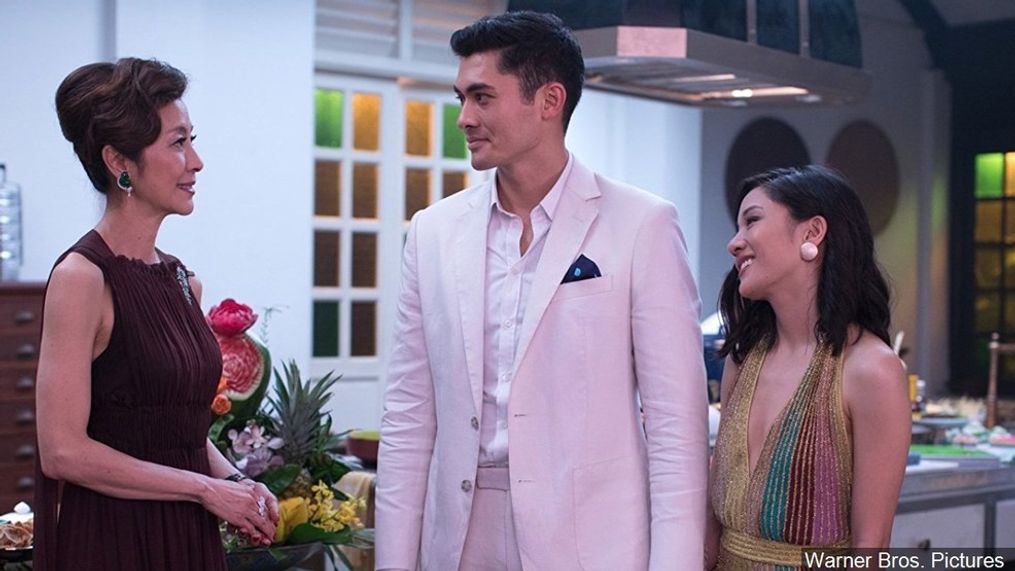 Michelle Yeoh, Constance Wu, and Henry Golding in 'Crazy Rich Asians' 2018 film, Photo Date: 2018 (Photo: Warner Bros. via MGN)