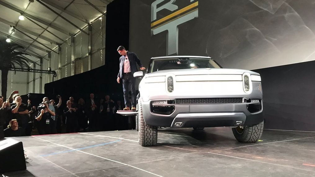 The Rivian R1T as it was revealed at the 2018 Los Angeles Auto Show. (Sinclair Broadcast Group / Jill Ciminillo)