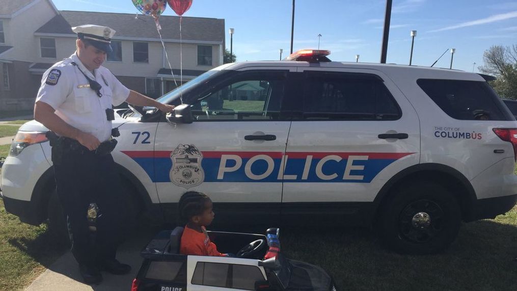 Three officers surprised Ty on his birthday, bringing him balloons, a card and police badge stickers. (Courtesy: CPD)