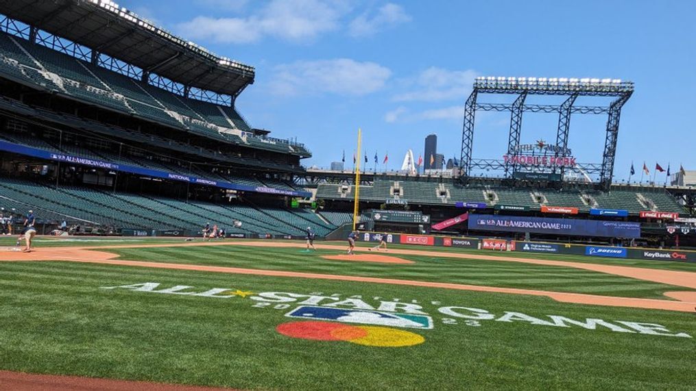 The baseball field at T-Mobile Park during MLB's All Star Week in Seattle. (Photo: KOMO News)