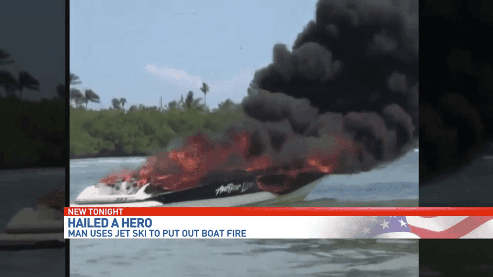 Man uses jet ski to put out a boat fire in Tequesta, Fla., Sunday, April 29, 2018. (WPEC)