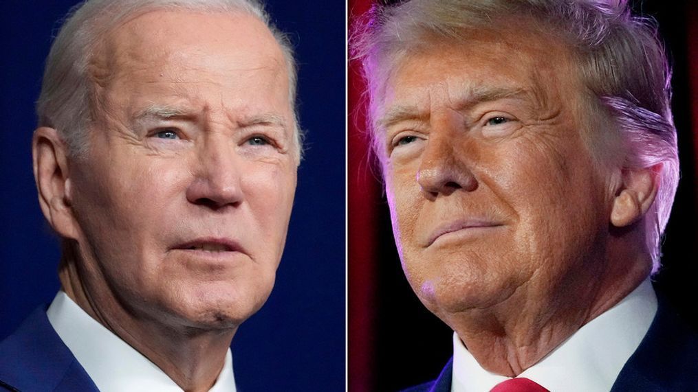 FILE - In this combination of photos, President Joe Biden speaks on Aug. 10, 2023, in Salt Lake City, from left, former President Donald Trump speaks on July 8, 2023, in Las Vegas. (AP Photo, File)